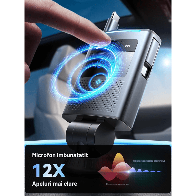 Auto si Moto - Electronice auto - Accesorii electronice auto - Modulator FM cu Bluetooth, cablu USB, USB-A si USB-C fast-charge, redare muzica, apeluri hands-free - Infinity.ro