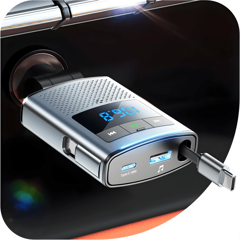 Auto si Moto - Electronice auto - Accesorii electronice auto - Modulator FM cu Bluetooth, cablu USB, USB-A si USB-C fast-charge, redare muzica, apeluri hands-free - Infinity.ro
