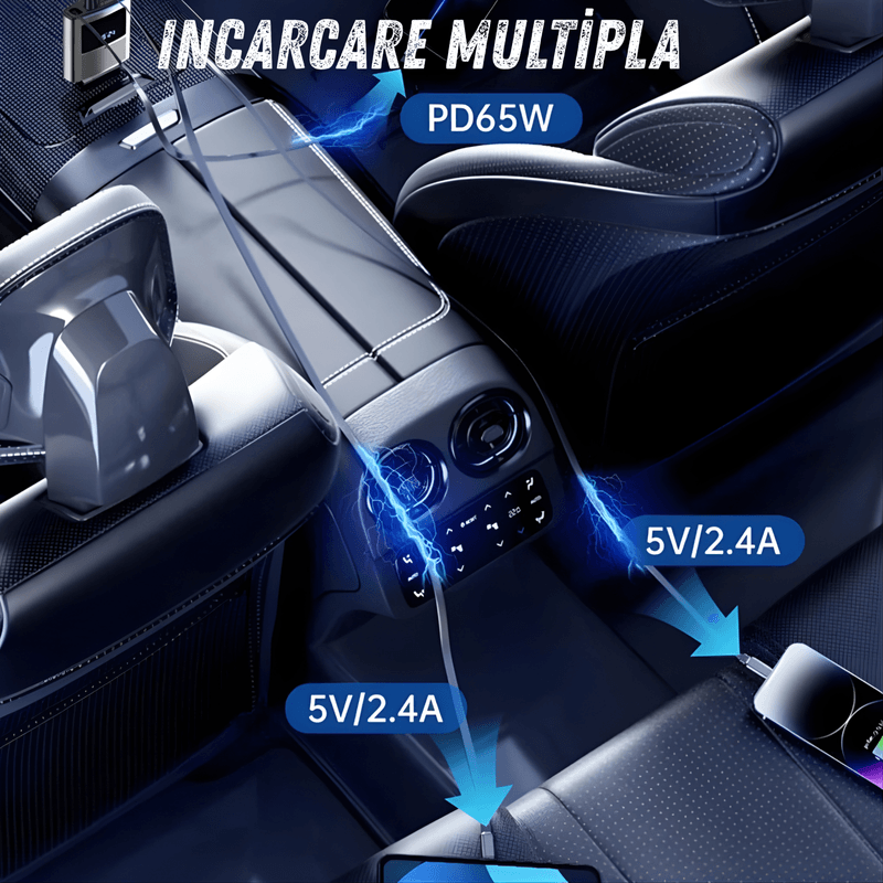 Auto si Moto - Electronice auto - Accesorii electronice auto - Modulator FM cu Bluetooth, cablu USB, USB-A si USB-C fast-charge, redare muzica, apeluri hands-free - Infinity.ro