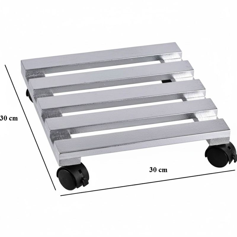 Casa si Gradina - Gradinarit si plante - Plante si ghivece - Ghivece si suporturi - Suport din lemn mobil cu 4 roti pentru ghivece de flori, 30x30 cm, max 50 kg, culoare argintie - Infinity.ro