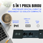 Casa si Gradina - Electrice - Prize - Priza incorporabila in blat ATOMKIT®, 2 Prize Schuko, 2 Porturi USB-A + 1 USB-C, Incarcare Wireless, Capac Glisant - Infinity.ro