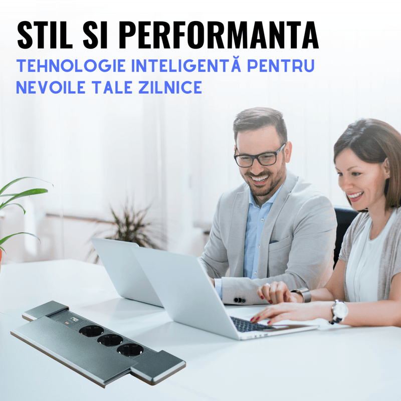 Casa si Gradina - Electrice - Prize - Priza incorporabila in blat ATOMKIT®, Ideala pentru Birou, Bucatarie, Mobila, 3 prize Shucko, 1 Port USB-A si Port USB-C - Infinity.ro