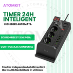 Casa si Gradina - Electrice - Accesorii electrice - Prelungitoare, triple, fise - Prelungitor ATOMKIT® cu incarcare WIFI, 3000W, 4 prize AC, 4x USB-A 3.4A, 2x USB-C 20W, incarcator wireless Qi, Negru - Infinity.ro