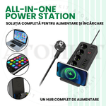 Casa si Gradina - Electrice - Accesorii electrice - Prelungitoare, triple, fise - Prelungitor ATOMKIT® cu incarcare WIFI, 3000W, 4 prize AC, 4x USB-A 3.4A, 2x USB-C 20W, incarcator wireless Qi, Negru - Infinity.ro