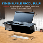 Casa si Gradina - Electrice - Prize - Priza incorporabila in blat, ATOMKIT, 3 prize standard, USB-C si USB-A, incarcare rapida 18W, Capac protectie, Negru - Infinity.ro