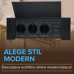 Casa si Gradina - Electrice - Prize - Priza incorporabila in blat, ATOMKIT, 3 prize standard, USB-C si USB-A, incarcare rapida 18W, Capac protectie, Negru - Infinity.ro