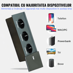 Casa si Gradina - Electrice - Prize - Priza incorporabila in blat ATOMKIT®, ideala pentru Blat Mobila, 3 prize Shucko, Cablu atasat, 16A, 240V-2400W, Negru - Infinity.ro