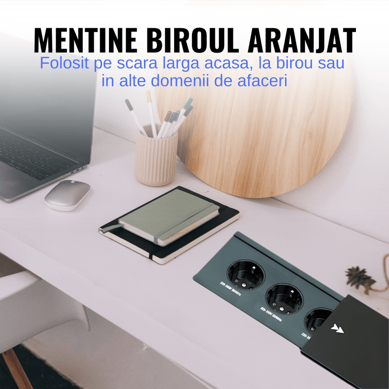 Casa si Gradina - Electrice - Prize - Priza incorporabila in blat ATOMKIT®, ideala pentru Blat Mobila, 3 prize Shucko, Cablu atasat, 16A, 240V-2400W, Negru - Infinity.ro