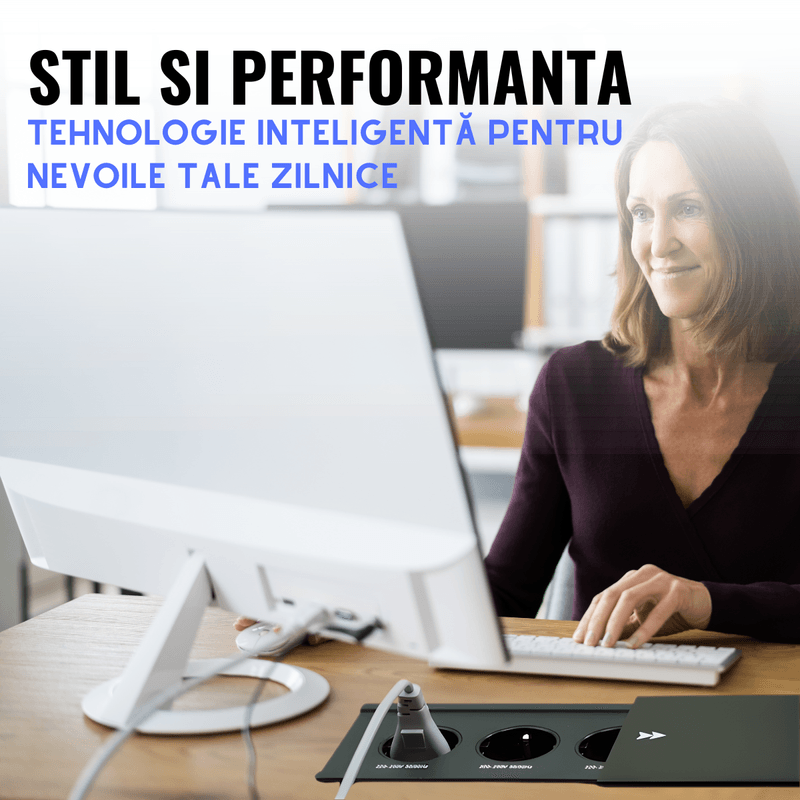 Casa si Gradina - Electrice - Prize - Priza incorporabila in blat ATOMKIT®, ideala pentru Blat Mobila, 3 prize Shucko, Cablu atasat, 16A, 240V-2400W, Negru - Infinity.ro