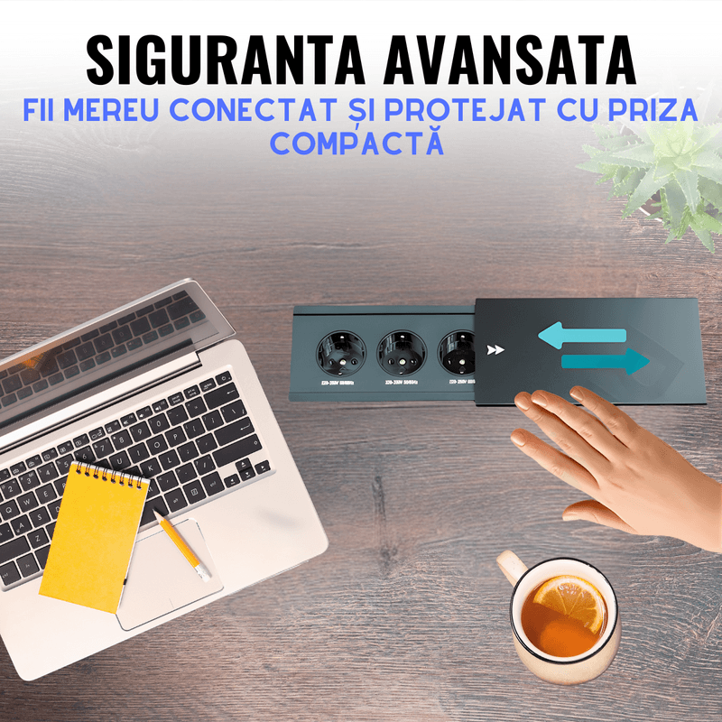 Casa si Gradina - Electrice - Prize - Priza incorporabila in blat ATOMKIT®, ideala pentru Blat Mobila, 3 prize Shucko, Cablu atasat, 16A, 240V-2400W, Negru - Infinity.ro