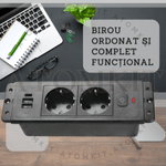 Casa si Gradina - Electrice - Prize - Priza incorporabila in blat, ATOMKIT® cu 2 Prize Schuko, 2 Porturi USB si 1 Port USB-C, Buton de Protectie ON/OFF, Cablu - Infinity.ro