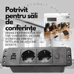 Casa si Gradina - Electrice - Prize - Priza incorporabila in blat, ATOMKIT® cu 2 Prize Schuko, 2 Porturi USB si 1 Port USB-C, Buton de Protectie ON/OFF, Cablu - Infinity.ro