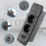 Casa si Gradina - Electrice - Prize - Priza incorporabila in blat, ATOMKIT® cu 2 Prize Schuko, 2 Porturi USB si 1 Port USB-C, Buton de Protectie ON/OFF, Cablu - Infinity.ro