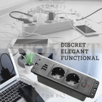 Casa si Gradina - Electrice - Prize - Priza incorporabila in blat, ATOMKIT® cu 2 Prize Schuko, 2 Porturi USB si 1 Port USB-C, Buton de Protectie ON/OFF, Cablu - Infinity.ro