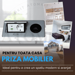 Casa si Gradina - Electrice - Prize - Priza Incorporabila in mobilier, ATOMKIT, 1 Prize Schuko, USB A+C 20W, Incarcare WIRELESS 15W, Cablu atasar, Argintiu - Infinity.ro