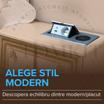 Casa si Gradina - Electrice - Prize - Priza Incorporabila in mobilier, ATOMKIT, 1 Prize Schuko, USB A+C 20W, Incarcare WIRELESS 15W, Cablu atasar, Argintiu - Infinity.ro