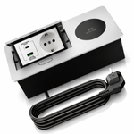 Casa si Gradina - Electrice - Prize - Priza Incorporabila in mobilier, ATOMKIT, 1 Prize Schuko, USB A+C 20W, Incarcare WIRELESS 15W, Cablu atasar, Argintiu - Infinity.ro