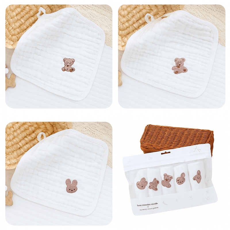 Jucarii, Copii si Bebe - Igiena si ingrijire - Baia bebelusului - Prosoape si halate de baie copii - Set 5 Prosopele din Muselina Bumbac 100% REDQUIT® – Ultra-Moi, Reutilizabile,  Albe - Infinity.ro