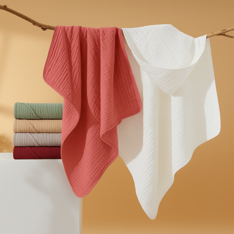 Jucarii, Copii si Bebe - Igiena si ingrijire - Baia bebelusului - Prosoape si halate de baie copii - Set 2x Prosop de baie cu gluga  REDQUIT® pentru bebelusi din muselina - 80x80cm,  100% bumbac - Infinity.ro