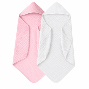 Set 2x Prosop de baie cu gluga  REDQUIT® pentru bebelusi din muselina - 80x80cm,  100% bumbac