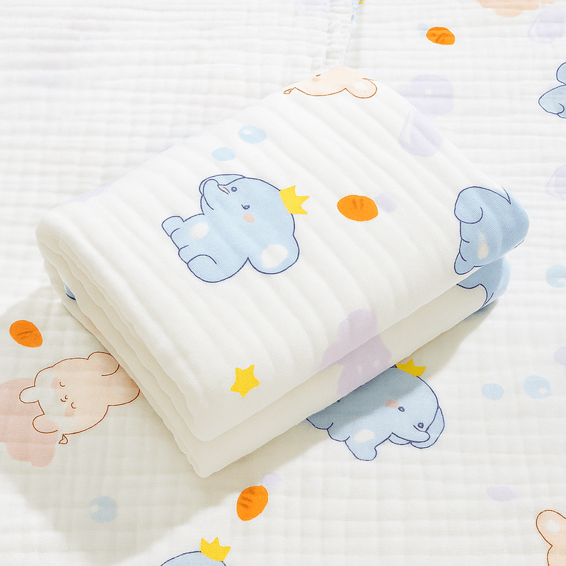 Jucarii, Copii si Bebe - Igiena si ingrijire - Baia bebelusului - Prosoape si halate de baie copii - Prosop muselina/bumbac REDQUIT®, alb, elefanti , 70×90 cm – pentru bebelusi si copii - Infinity.ro