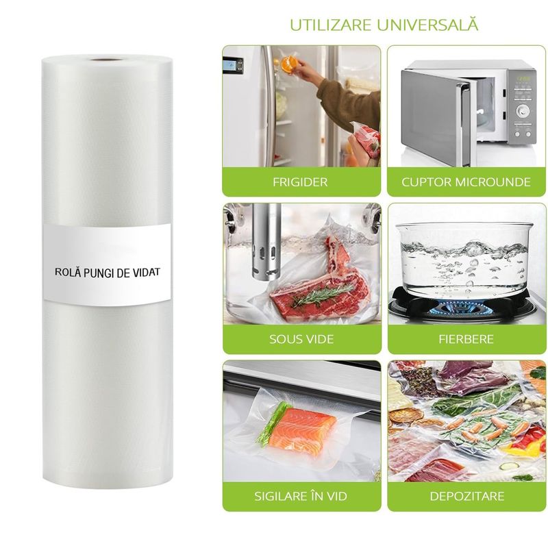 Electronice si Electrocasnice - Electrocasnice bucatarie - Mixere, tocatoare & roboti de bucatarie - Aparate de vidat - Rola Pungi de Vidat Gofrate MRG MJM, 12 x 300 cm, Pentru Aparat de Vidat - Infinity.ro