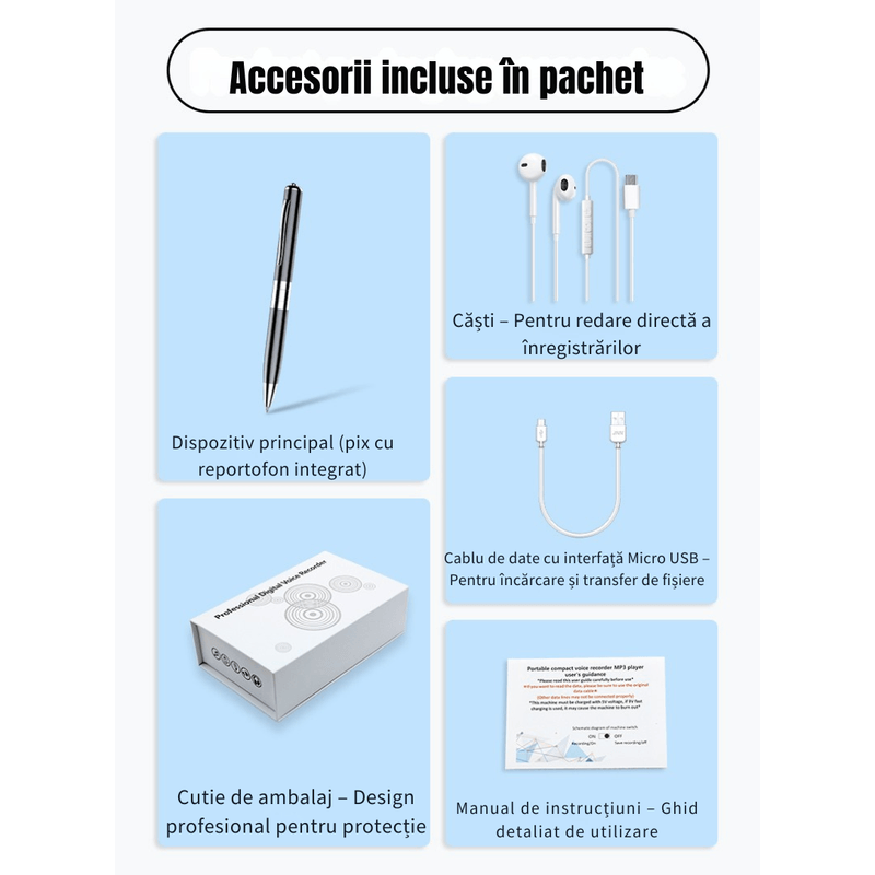 Laptop, Telefoane si Tablete - Wearables si gadgeturi - Gadgeturi - Dispozitive spionaj - Pix Spion cu Inregistrare Vocala HD, Activare Vocala, 8GB, Inregistreaza pana la 96h – ZeroSecrets - Infinity.ro