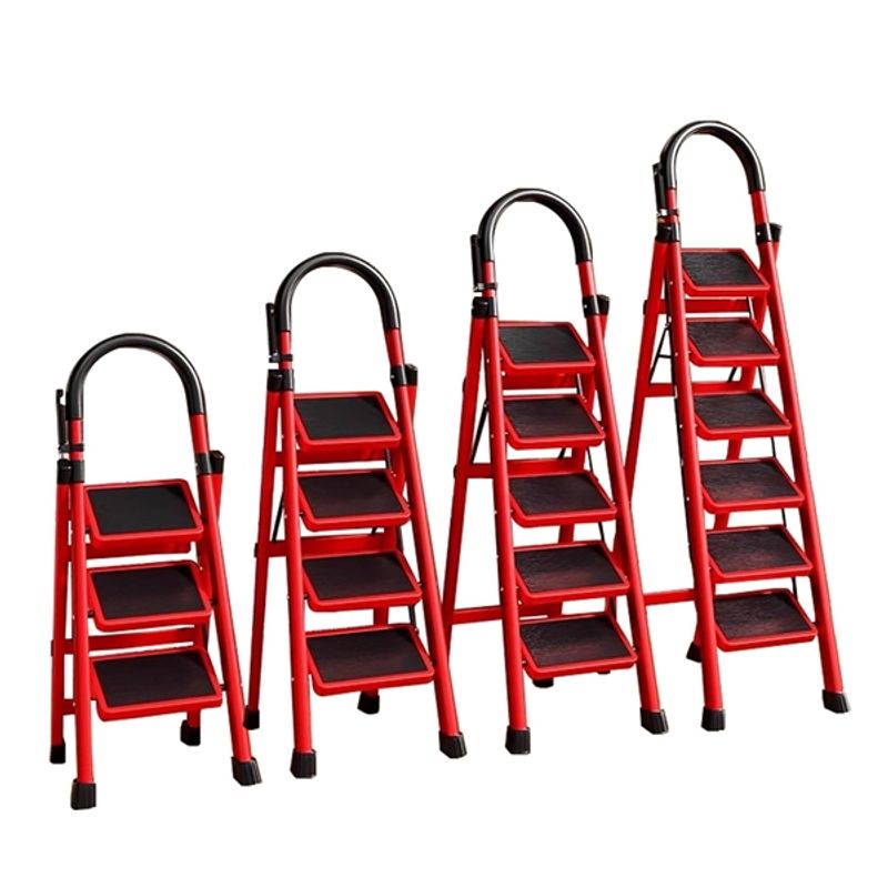 Casa si Gradina - Constructii - Scari si accesorii interioare - Scari aluminiu/ otel - Scara pliabila metalica 6 trepte, antiderapanta, compacta, rosie, 173 cm - Infinity.ro