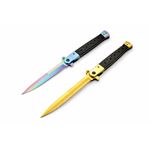 Sport si Outdoor - Camping - Cutite, bricege si accesorii - Cutite si bricege - Set 2 Bricege tip Stiletto, multicolor/auriu, deschidere manuala, lungime 33 cm, lama metalica - Infinity.ro