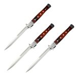 Sport si Outdoor - Camping - Cutite, bricege si accesorii - Cutite si bricege - Set 3 Bricege tip Stiletto, deschidere manuala, lungime 33 cm, lama metalica, maro, lemn - Infinity.ro