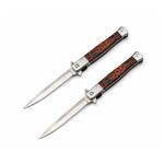 Sport si Outdoor - Camping - Cutite, bricege si accesorii - Cutite si bricege - Set 2 Bricege tip Stiletto, deschidere manuala, lungime 33 cm, lama metalica, maro, lemn - Infinity.ro