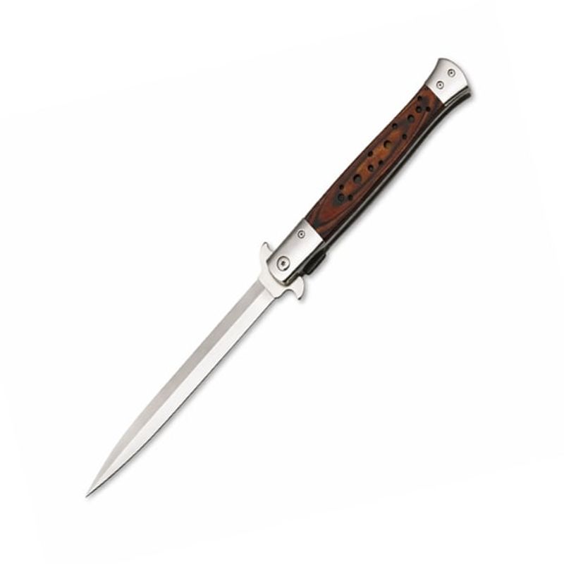 Sport si Outdoor - Camping - Cutite, bricege si accesorii - Cutite si bricege - Briceag tip Stiletto, deschidere manuala, lungime 33 cm, lama metalica, maro, lemn - Infinity.ro