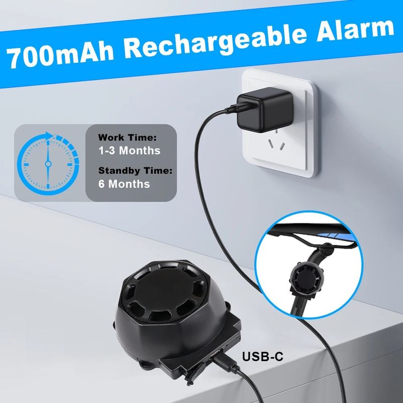 Sport si Outdoor - Ciclism - Accesorii pentru biciclete - Antifurt biciclete - Alarma Antifurt Motocicleta Bicicleta 12V Techstar, Sirena 120-125dB, Waterproof IP55, Reincarcabila USB-C 700mAh - Infinity.ro