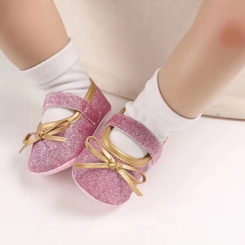 Fashion, accesorii si bijuterii - Copii - Incaltaminte copii - Pantofi copii - Pantofi SuperBaby Cu Fundita Aurie, Piele ecologica, Fete, Roz, 21 - Infinity.ro
