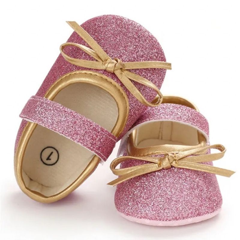 Fashion, accesorii si bijuterii - Copii - Incaltaminte copii - Pantofi copii - Pantofi SuperBaby Cu Fundita Aurie, Piele ecologica, Fete, Roz, 21 - Infinity.ro