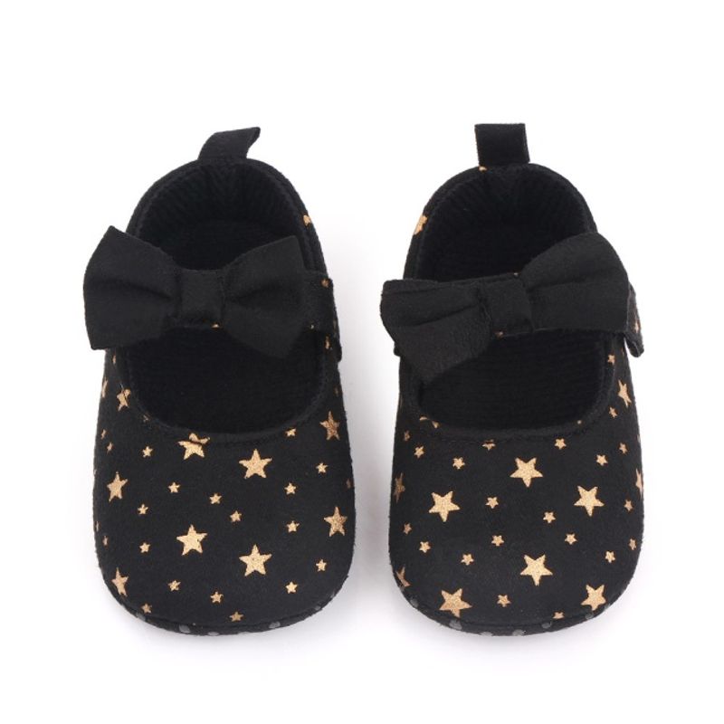 Fashion, accesorii si bijuterii - Copii - Incaltaminte copii - Pantofi copii - Pantofi SuperBebeShop, Cu Stelute Aurii Si Fundita, Casual, Textil, Fete, Velcro, Negru, 18 - Infinity.ro