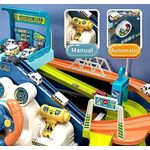 Jucarii, Copii si Bebe - Jucarii si jocuri - Jucarii & jocuri educative - Jocuri si jucarii educative - Set de Joaca Pista & Parcare DinoTrack Brivoo®, Volan Functional cu Lumini si Sunete, 4 Masinute Incluse,  Green/Blue - Infinity.ro