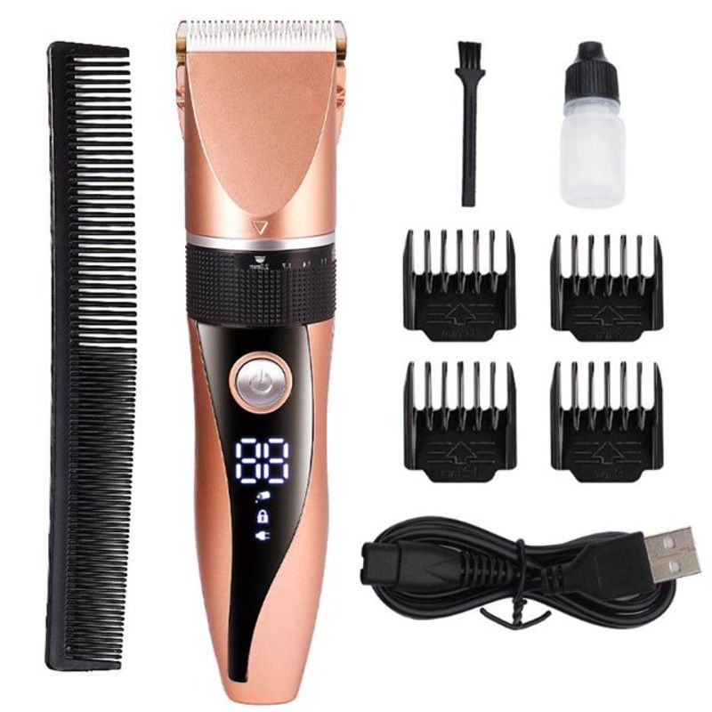 Petshop - Ingrijire si Igiena - Aparate de ingrijire - Aparate tuns animale - Masina de tuns animale Brivoo®, fara fir, lama titan si ceramica, afisaj LCD, autonomie 2.5 ore, 5 trepte, aurie - Infinity.ro