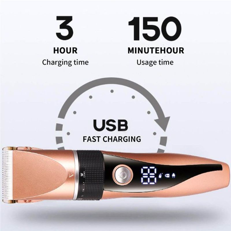 Petshop - Ingrijire si Igiena - Aparate de ingrijire - Aparate tuns animale - Masina de tuns animale Brivoo®, fara fir, lama titan si ceramica, afisaj LCD, autonomie 2.5 ore, 5 trepte, aurie - Infinity.ro