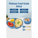 Jucarii, Copii si Bebe - Hrana si alaptare - Biberoane, suzete si accesorii hranire - Articole hranire bebelusi - Set diversificare bebelusi din Silicon, Brivoo®, farfurie cu ventuza, bol, tacamuri, cana, Gri albastrui deschis - Infinity.ro