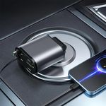 Laptop, Telefoane si Tablete - Telefoane mobile si accesorii - Accesorii Telefoane - Incarcatoare telefoane - Incarcator Auto Multifunctional 4 in 1 – 120W, Cablu Retractabil USB-C & Lightning, Afisaj Digital, Brivoo® - Infinity.ro