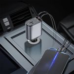 Laptop, Telefoane si Tablete - Telefoane mobile si accesorii - Accesorii Telefoane - Incarcatoare telefoane - Incarcator Auto Multifunctional 4 in 1 – 120W, Cablu Retractabil USB-C & Lightning, Afisaj Digital, Brivoo® - Infinity.ro