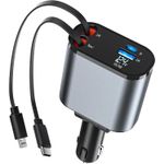 Laptop, Telefoane si Tablete - Telefoane mobile si accesorii - Accesorii Telefoane - Incarcatoare telefoane - Incarcator Auto Multifunctional 4 in 1 – 120W, Cablu Retractabil USB-C & Lightning, Afisaj Digital, Brivoo® - Infinity.ro