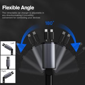 Incarcator Auto Multifunctional 4 in 1 – 120W, Cablu Retractabil USB-C & Lightning, Afisaj Digital, Brivoo®