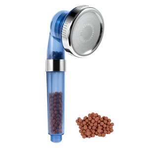 Cap de dus cu filtru, 3 functii spray, Brivoo®, suport reglabil, fara gauri, montaj usor, culoare albastru-transparent