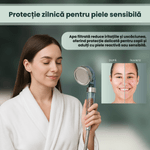 Casa si Gradina - Sanitare - Cazi si cabine de dus - Coloane si seturi de dus - Cap de dus cu filtru, 3 functii spray, Brivoo®, suport reglabil, fara gauri, montaj usor, culoare albastru-transparent - Infinity.ro