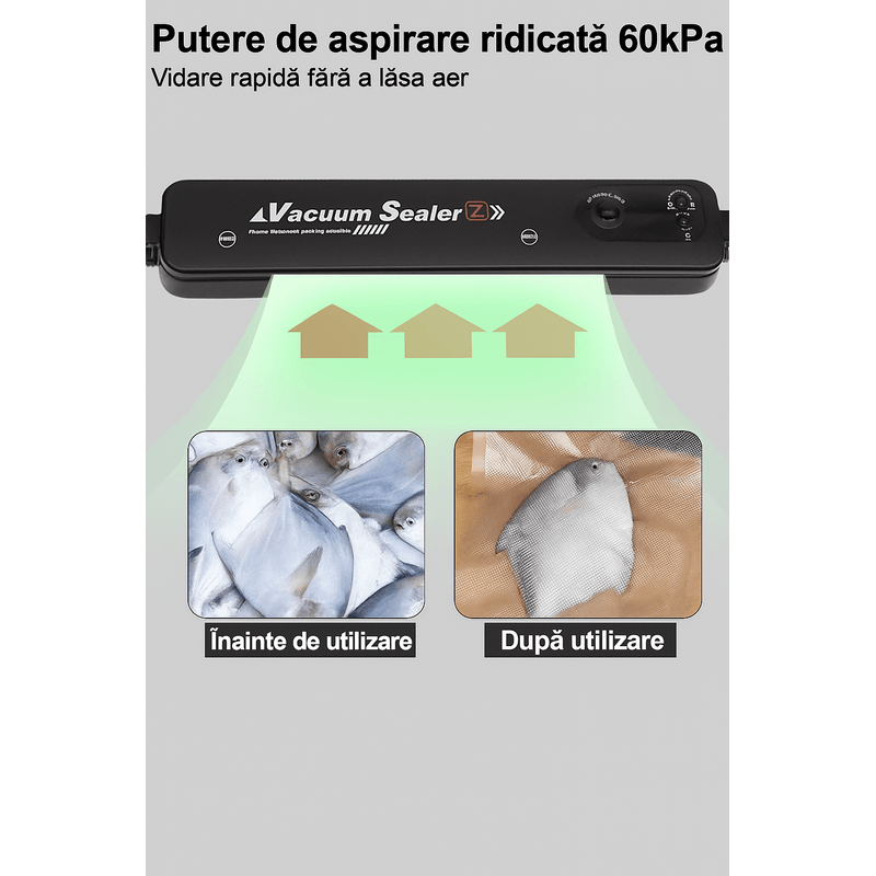 Electronice si Electrocasnice - Electrocasnice bucatarie - Mixere, tocatoare & roboti de bucatarie - Aparate de vidat - Aparat de Vidat si Sigilat Pungi Vacuum Sealer Z, Sigilare Automata, Pastrare Alimente Proaspete, Brivoo® - Infinity.ro