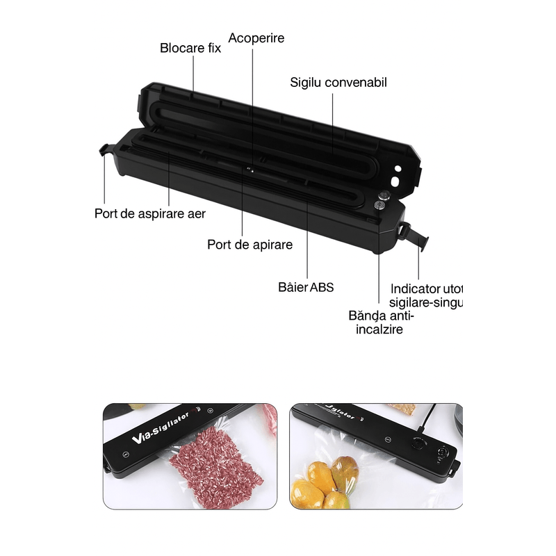 Electronice si Electrocasnice - Electrocasnice bucatarie - Mixere, tocatoare & roboti de bucatarie - Aparate de vidat - Aparat de Vidat si Sigilat Pungi Vacuum Sealer Z, Sigilare Automata, Pastrare Alimente Proaspete, Brivoo® - Infinity.ro