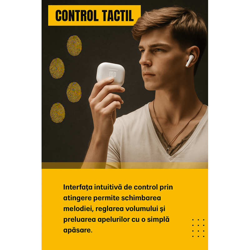 TV, Audio-Video si Foto - Portabile audio - Casti audio - Casti Bluetooth in-ear, Brivoo®, model HiFi stereosound, autonomie 36h, 4 microfoane, IP7 waterproof, albe - Infinity.ro