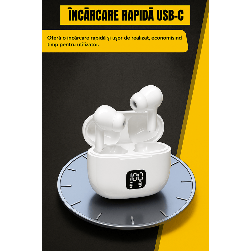 TV, Audio-Video si Foto - Portabile audio - Casti audio - Casti Bluetooth in-ear, Brivoo®, model HiFi stereosound, autonomie 36h, 4 microfoane, IP7 waterproof, albe - Infinity.ro